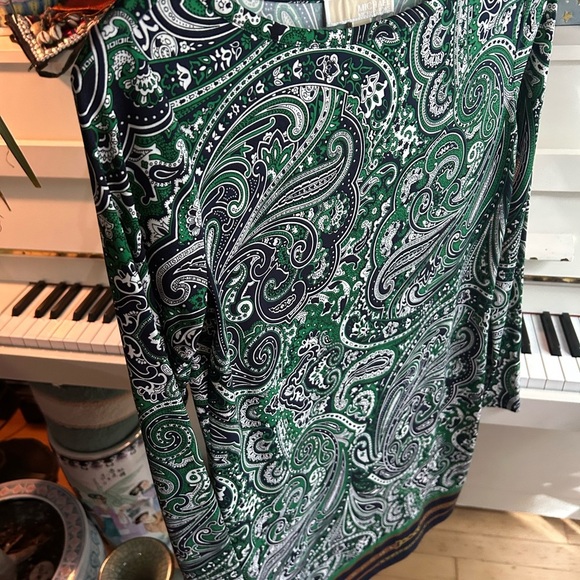 Michael Kors Green and Black Paisley Long Sleeve Dress Size Small - Picture 8 of 16